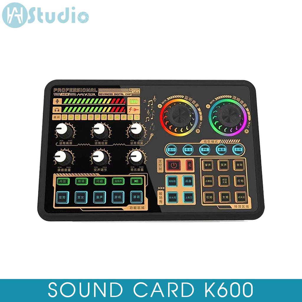 Soundcard K600 – Card thu âm, livestream, karaoke online – 2 cổng micro, song ca dễ dàng