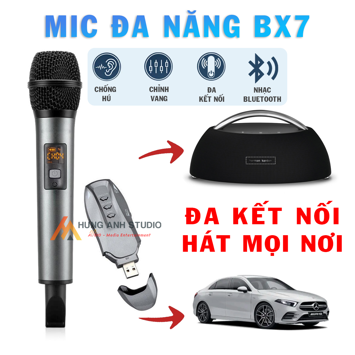 Micro Karaoke Đa Năng BX7 - Hát với loa ô tô - Biến Mọi Loa Nghe Nhạc Thành Loa Karaoke