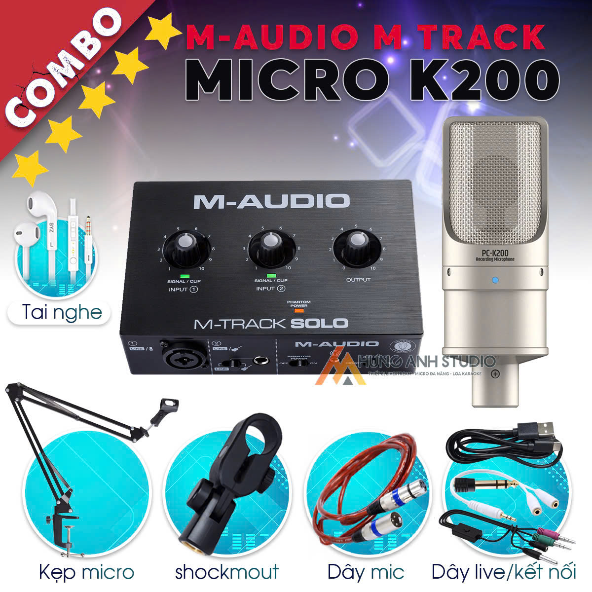 Combo Thu Âm Soundcard M-Audio Và Mic PC K200 Phiên Bản Mới Livestream Chuyên Nghiệp