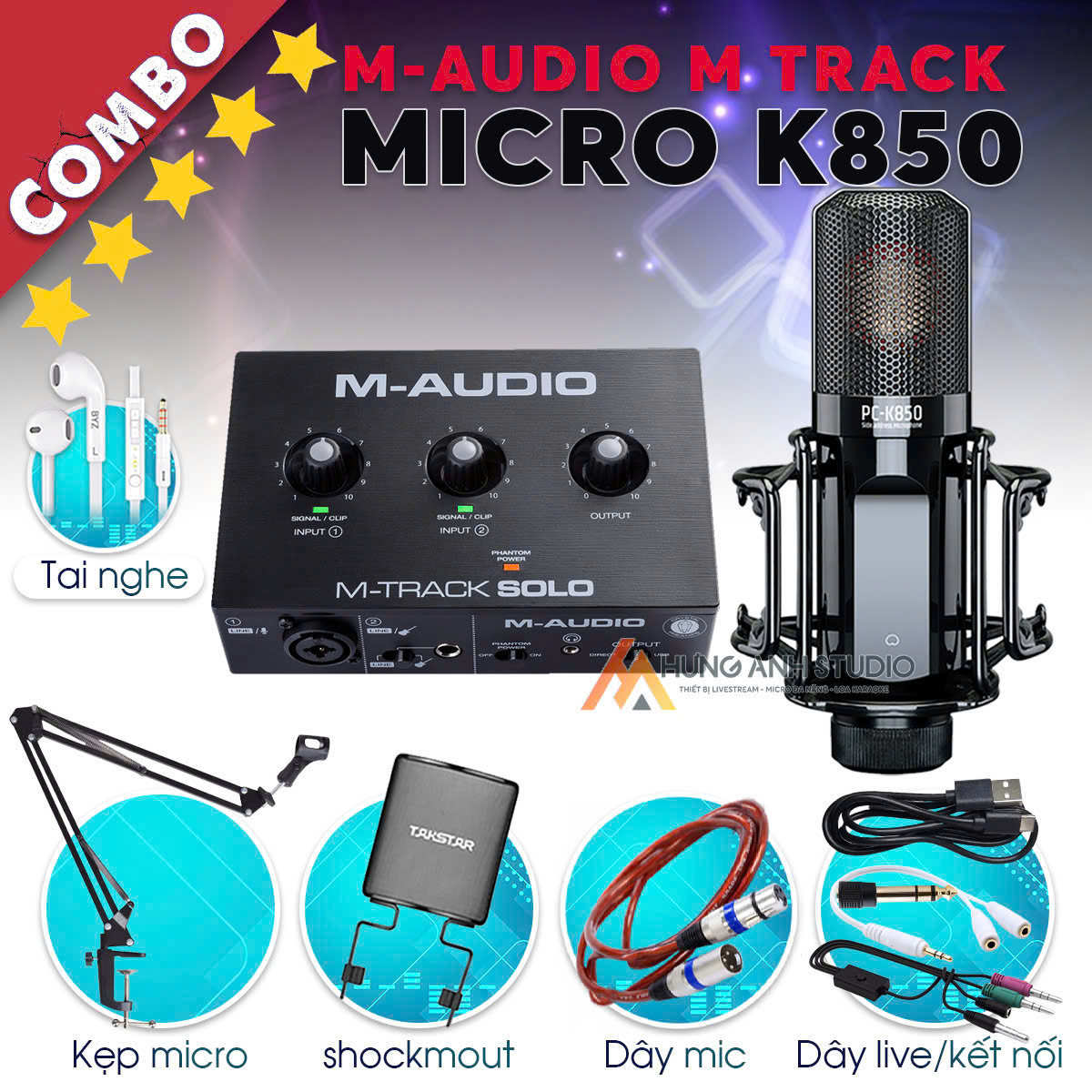 Combo Thu Âm Soundcard M-Audio Và Mic PC K850 Phiên Bản Mới Livestream Chuyên Nghiệp