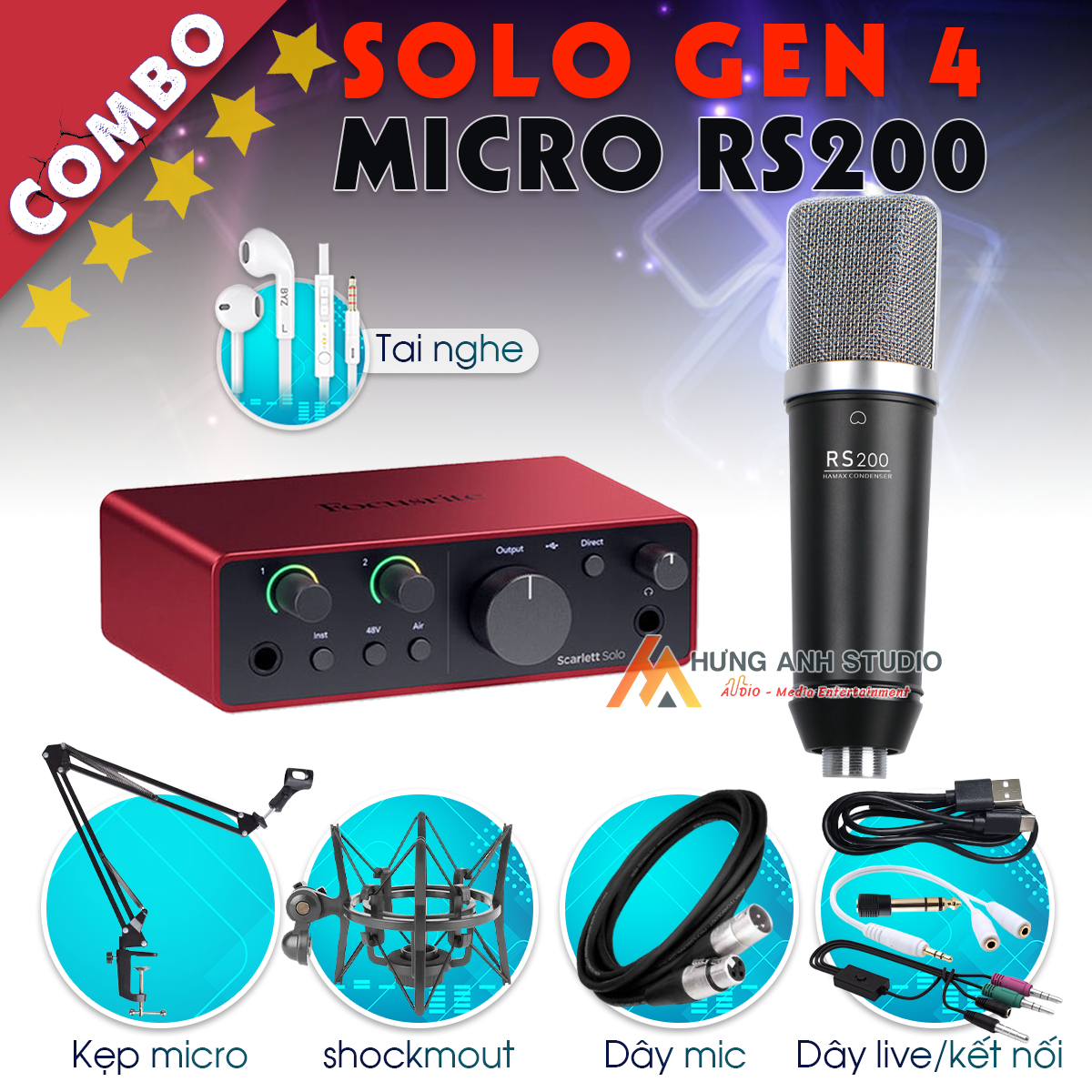 Bộ mic Rs200 + solo gen 4 hát live chuyên Nghiệp