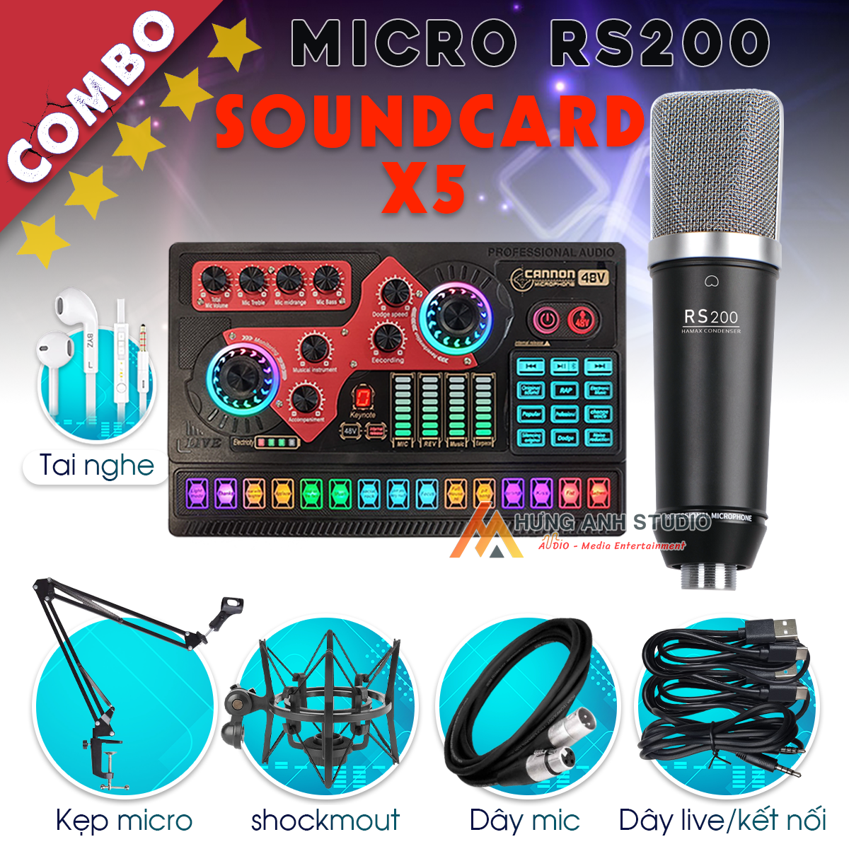 Combo Thu Âm Soundcard X5 Và Mic RS200